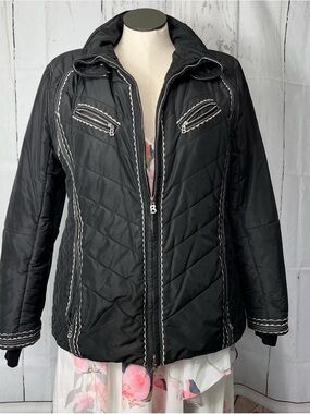 Bogner Black Quilted Puffer is Jacket with White Trim